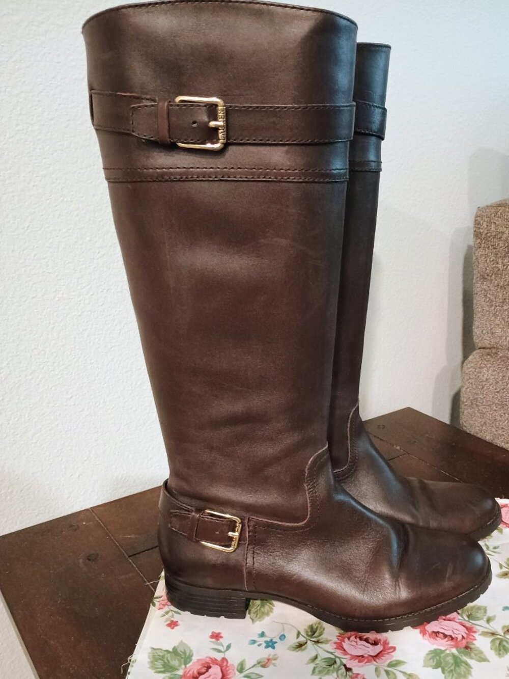🤎🔥🤎EEUC LAUREN RALPH LAUREN KNEE HI EQUESTRIAN LEATHER RIDING BOOT SIZE 7